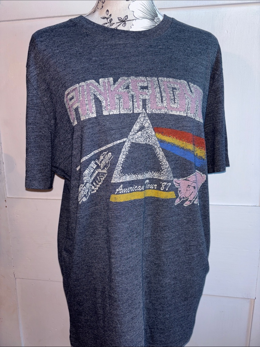 Lucky Brand Pink Floyd Charcoal Graphic Tee Rainbow Prism Medium M